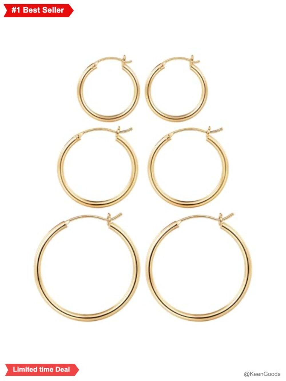 14K Gold Plated Hypoallergenic Hoop Earrings 20mm 25mm 30mm